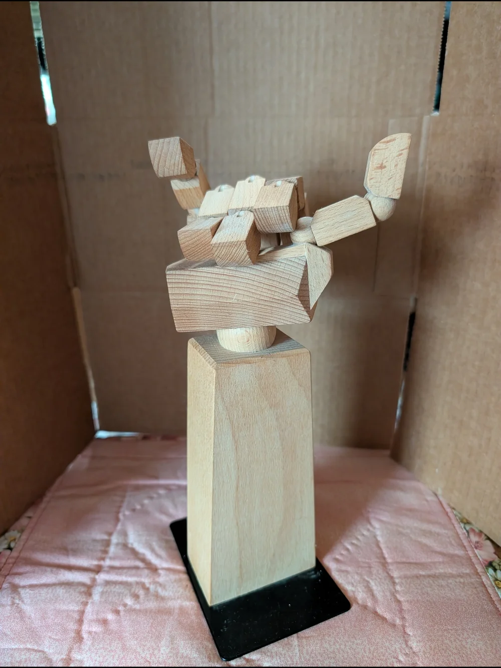 IKEA Natural Wood Articulated Hand Sculpture with Black Base